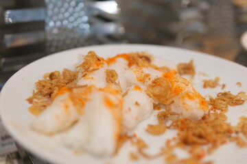 rice pancakes. rice thin vermicelli made on plate