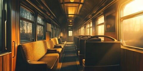 Fototapeta premium Golden Hour on a Vintage Train: A Journey Through Time