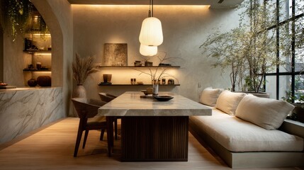 Beautiful spacious living room with open floor plan design and large windows overlooking a landscaped backyard creating a seamless indoor outdoor living experience