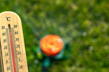 Measuring the temperature at high noon in the garden, a dangerous temperature for the grass