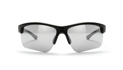 Sport sunglasses with dark frames and clear lenses on white background  
