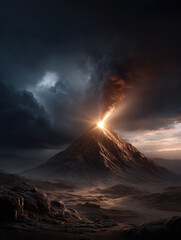 Fototapeta premium Dramatic Volcanic Eruption with Lava and Smoke Under Dark Skies