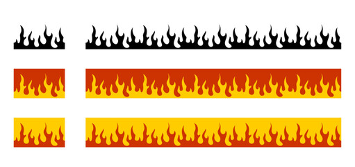 Fire Flame seamless pattern decorative ornament frame border vector set