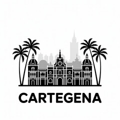 Cartagena Skyline Silhouette — Colonial Walled City with Coastal Forts and Cathedral Domes Vector Illustration