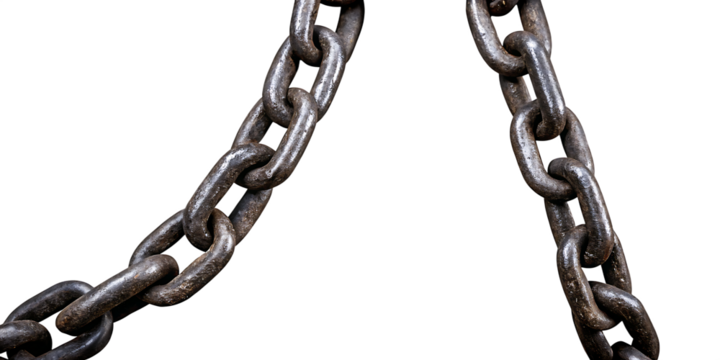   a close up view of a sturdy metal chain isolated on white background PNG ,AI GENERATED