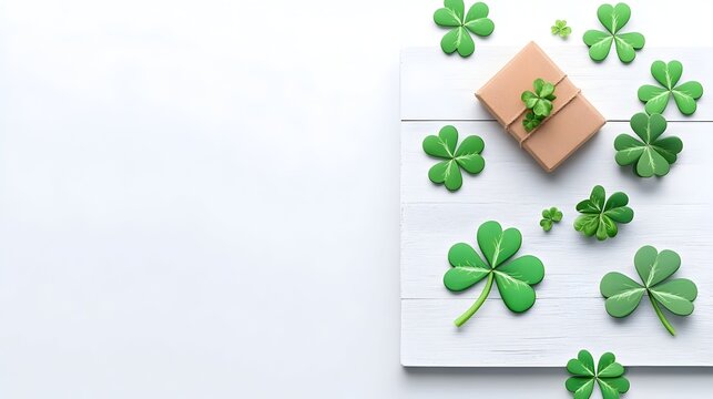 Gift, clovers, wood, background, St. Patrick's Day, website banner