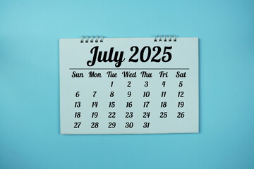 July 2025 annual monthly desk calendar for planning and management