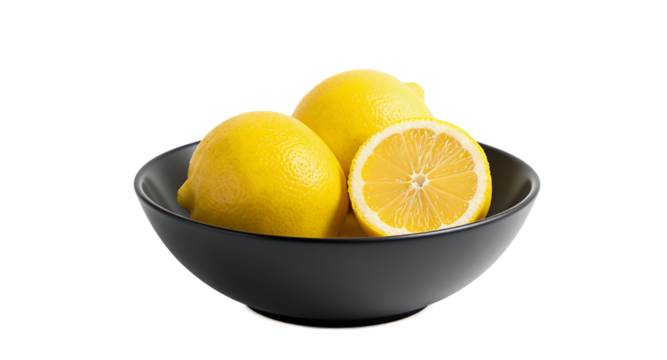 Fresh Lemons in a Black Bowl Citrus Fruit Still Life Photography