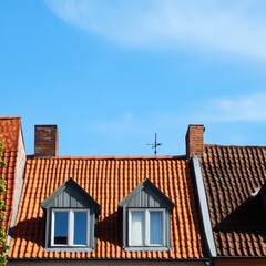 Obraz premium Roof designs on houses against a clear blue sky