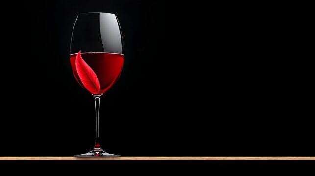 Red wine glass, petals, dark background, menu design