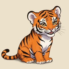 Joyful Little Tiger Vector Cute Cartoon Predator with Happy Expression, Wild Cat Cub Illustration