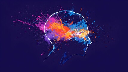 Colorful Mind Explosion, Abstract Profile, Dark Background, Creative Concept