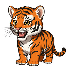 Cheerful Tiger Kitten Vector Art Adorable Cartoon Tiger with Open Mouth, Playful Wildcat Illustration