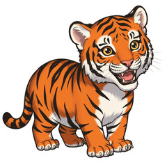 Cub Vector Illustration Cute Cartoon Baby Tiger Smiling, Adorable Wild Animal Art