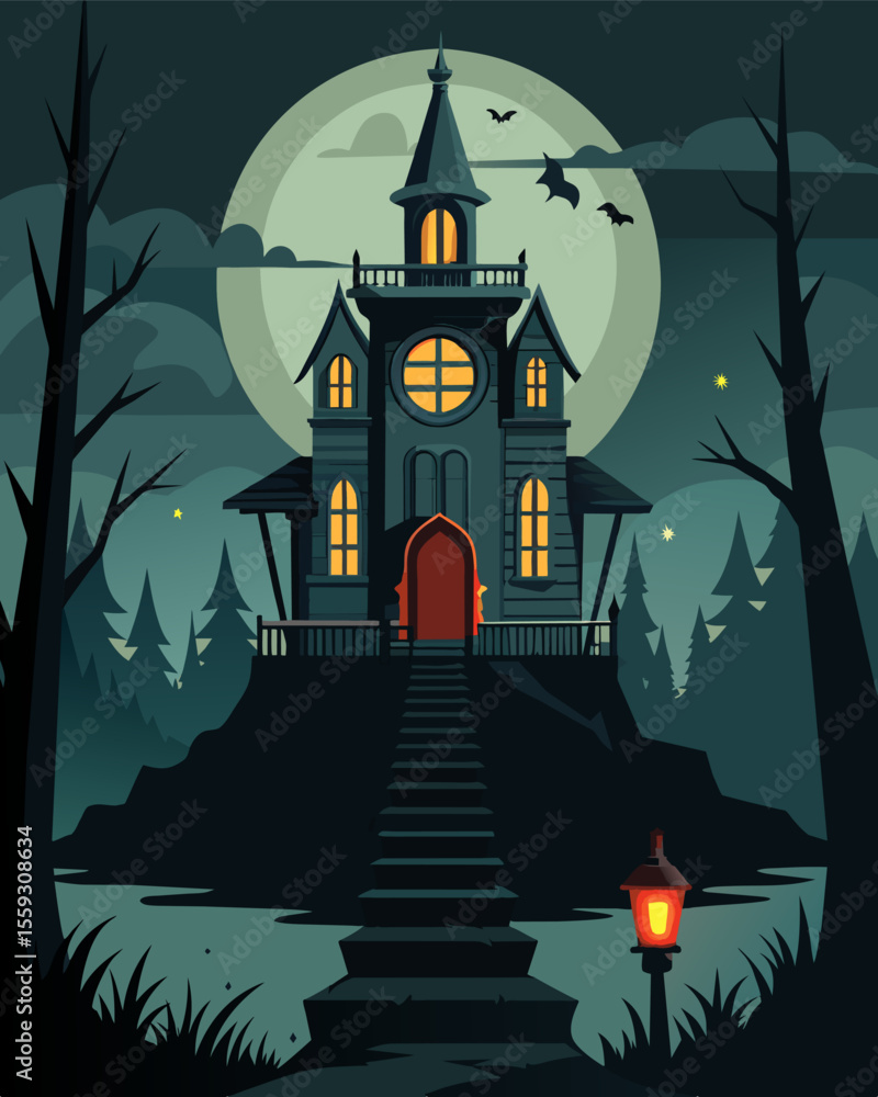 Poster in the abandoned mansion a lone gaslight flickered menacingly as if being controlled by an unseen fo