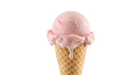 Melting Pink Ice Cream in Waffle Cone