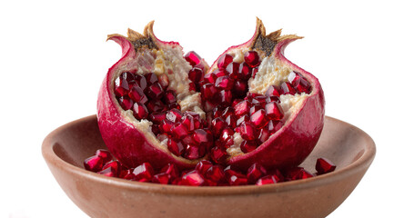 Pomegranate seeds juicy fruit healthy food red color bowl of arils closeup still life ph
