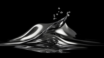 Liquid metal splash, dark background, design element