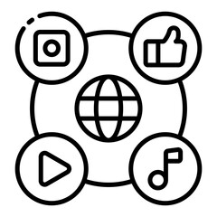 media network outline icon for sharing content and online presence