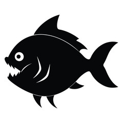 Obraz premium Fearsome Piranha Fish Black and White Illustration of a Carnivorous Aquatic Creature with Sharp Teeth