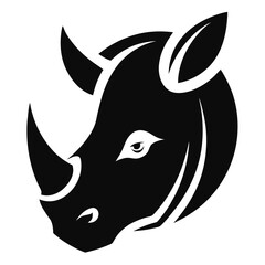 Powerful Rhino Head Silhouette A Striking Black and White Vector Illustration of a Rhinoceros