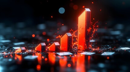 Explosive Growth Chart, Cityscape Background, Financial Success