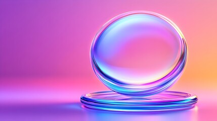 Glass sphere on platform, vibrant background, product display