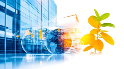 Global business growth, eco-friendly city, plant sprout