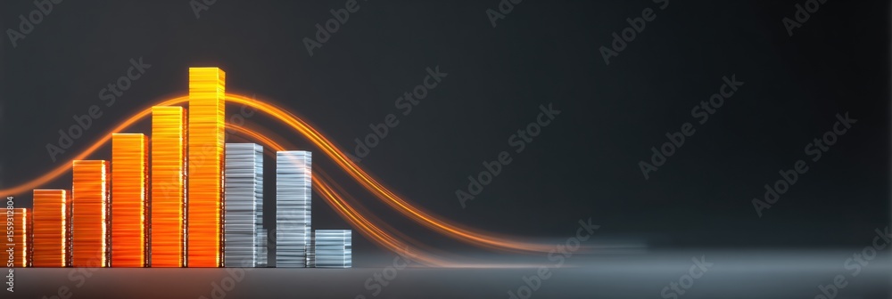 Poster Stacked Bar Chart Illustrating Growth Trends With Glowing Light Trails on a Dark Background