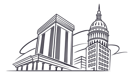Stylized Line Art Illustration of City Buildings and Skyscrapers.