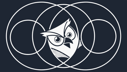 Stylized Owl Illustration with Geometric Circle Design Elements.