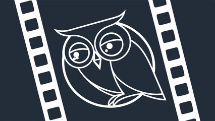 Stylized Owl Icon with Filmstrip Elements in a Dark Design.
