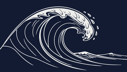 Stylized White Wave Illustration on Dark Background.