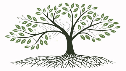 Stylized Tree with Circuitry Branches and Roots.