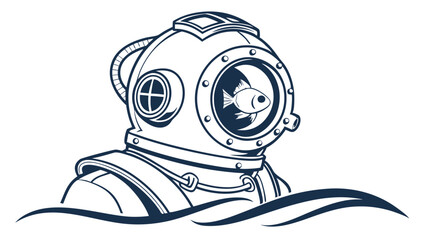 Vintage Diving Helmet with Fish Inside the Porthole.