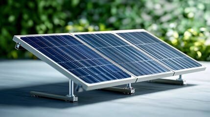 Outdoor solar panels generating power, green background