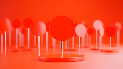 Red circle display stand, product mockup, orange background