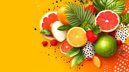 Tropical fruit banner, vibrant citrus slices, summer background, website header