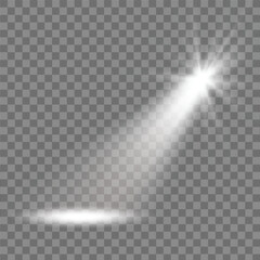 Illuminating Spotlight: A bright beam of light emerges from a single spotlight, illuminating a focused area. It is used in stage, concert, or event.