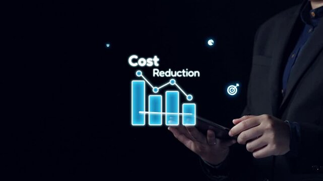 An engaging digital concept showcasing cost reduction in business through data visualization, highlighting charts, graphs, and economic symbols, ideal for finance-related themes. Qubit