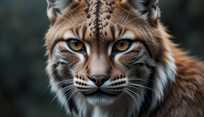 A striking close-up captures the intense gaze of a majestic lynx, showcasing its beautiful fur, sharp eyes, and wild nature.