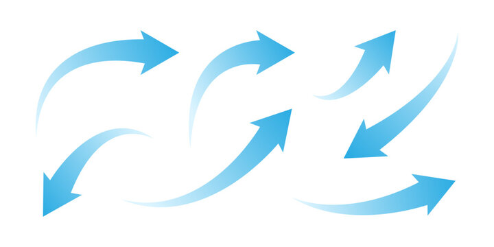 Set of blue gradient curved arrows. Dynamic Arrow icon set. Smooth flow style. Great for infographic, presentations, UX design, motion graphic, business direction, marketing materials, navigation