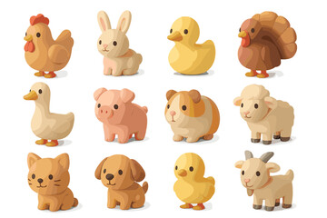 Obraz premium Cute animal figurines collection with farm and domestic animals