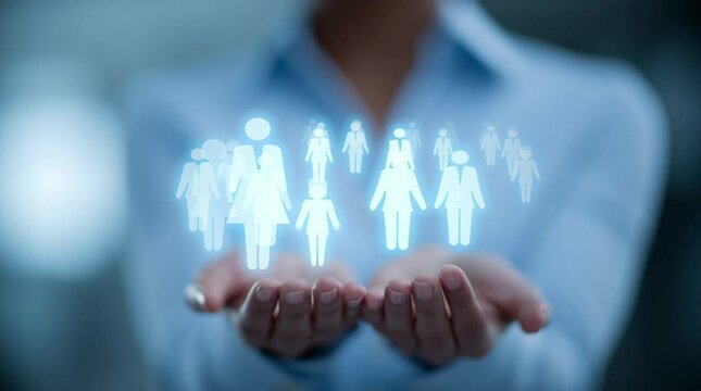 people together, figures in a womans hand, business teamwork, human resources jobs - Powered by Adobe