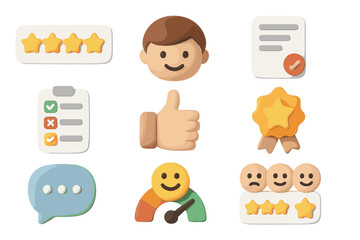 Colorful 3d icons of feedback and rating elements