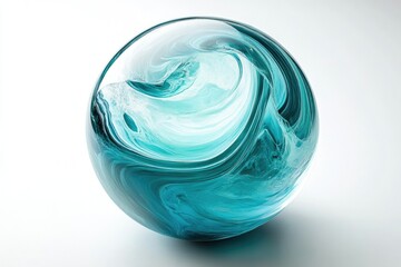 A mesmerizing sphere encasing swirling turquoise and white hues, resembling an ocean's turbulent embrace captured in glass.