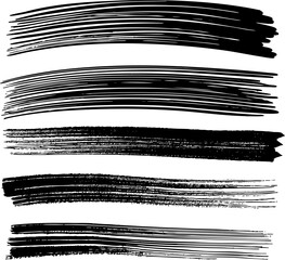 A set of hand-drawn vector brush strokes with a curved, dynamic shape. Bold grunge textures with a dry brush effect, ideal for banners, underlines, and artistic overlays.