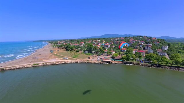 Aerial view of Karasu Creek and beach, Turkey.
