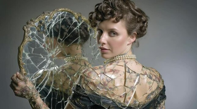 woman in front of a mirror shattering glass, depression, anxiety, depressed