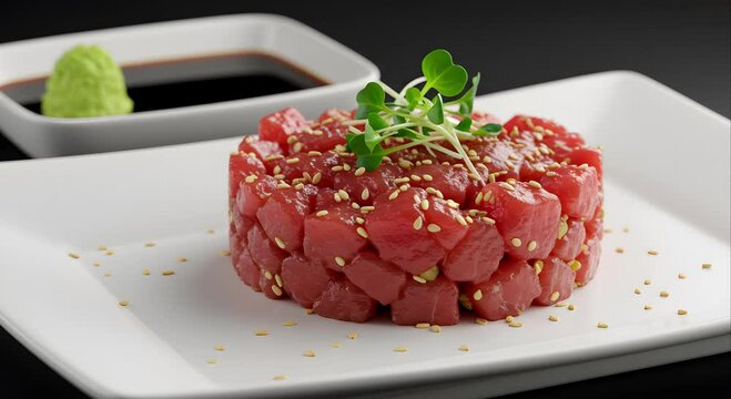 Delicious Tuna Tartare: Gourmet Japanese Cuisine Video - Professional Stock Content
